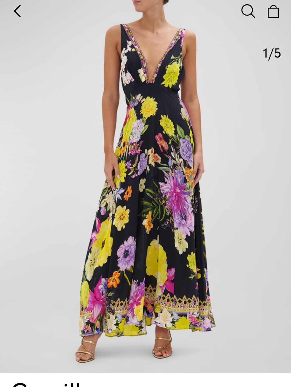 Camilla Floral V-Neck Sleeveless Maxi Dress - Black Floral print Orig $799